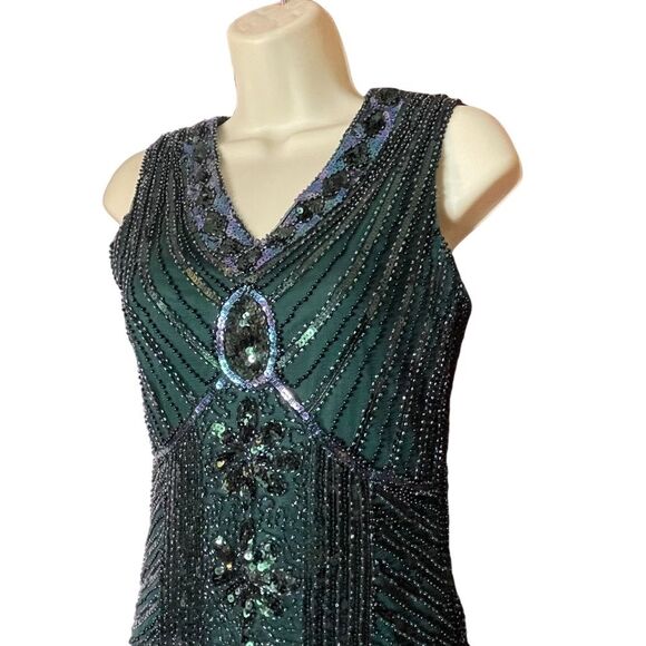 Metme Green Black Beaded 20s Flapper Dress Costume, size XS - Picture 3 of 8